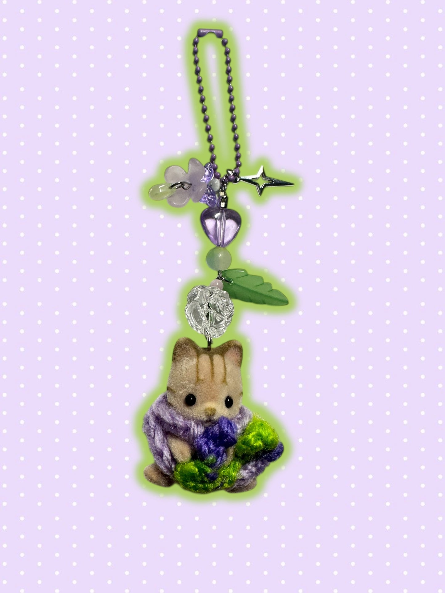 Calico Critter Cat flower keychain