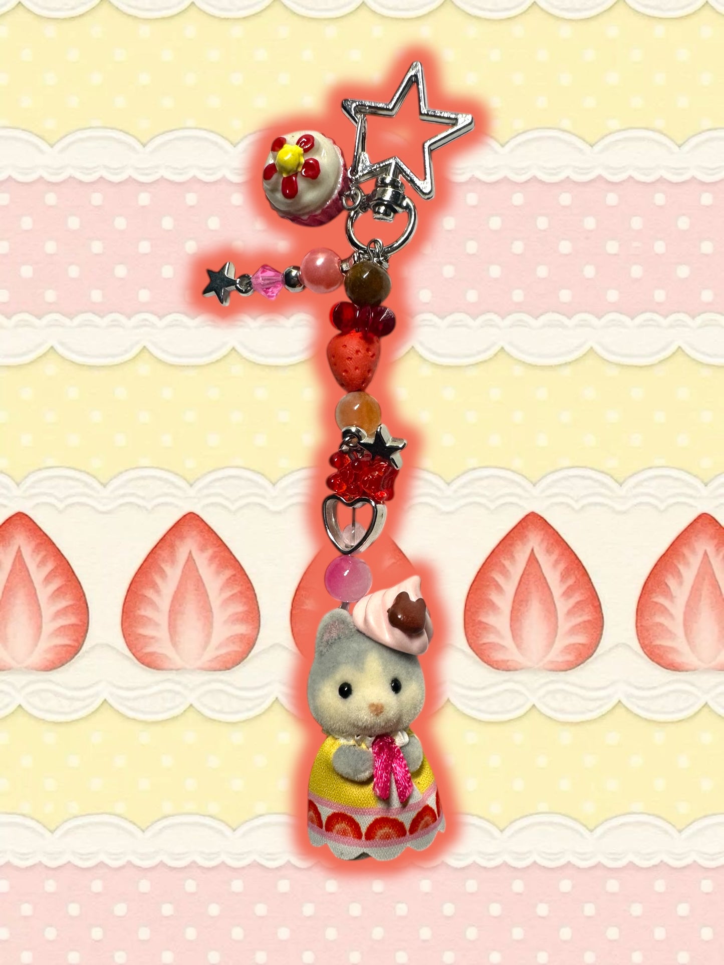 Calico Critter strawberry cream keychain