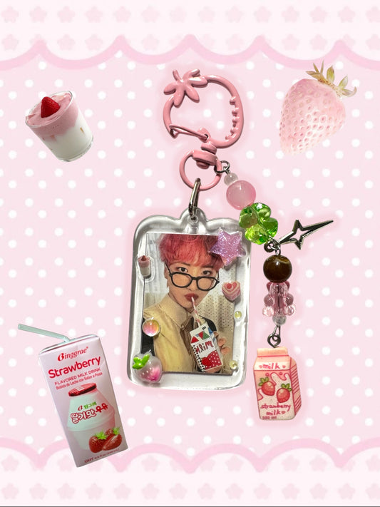 Ateez Seonghwa Strawberry milk inspired keychain