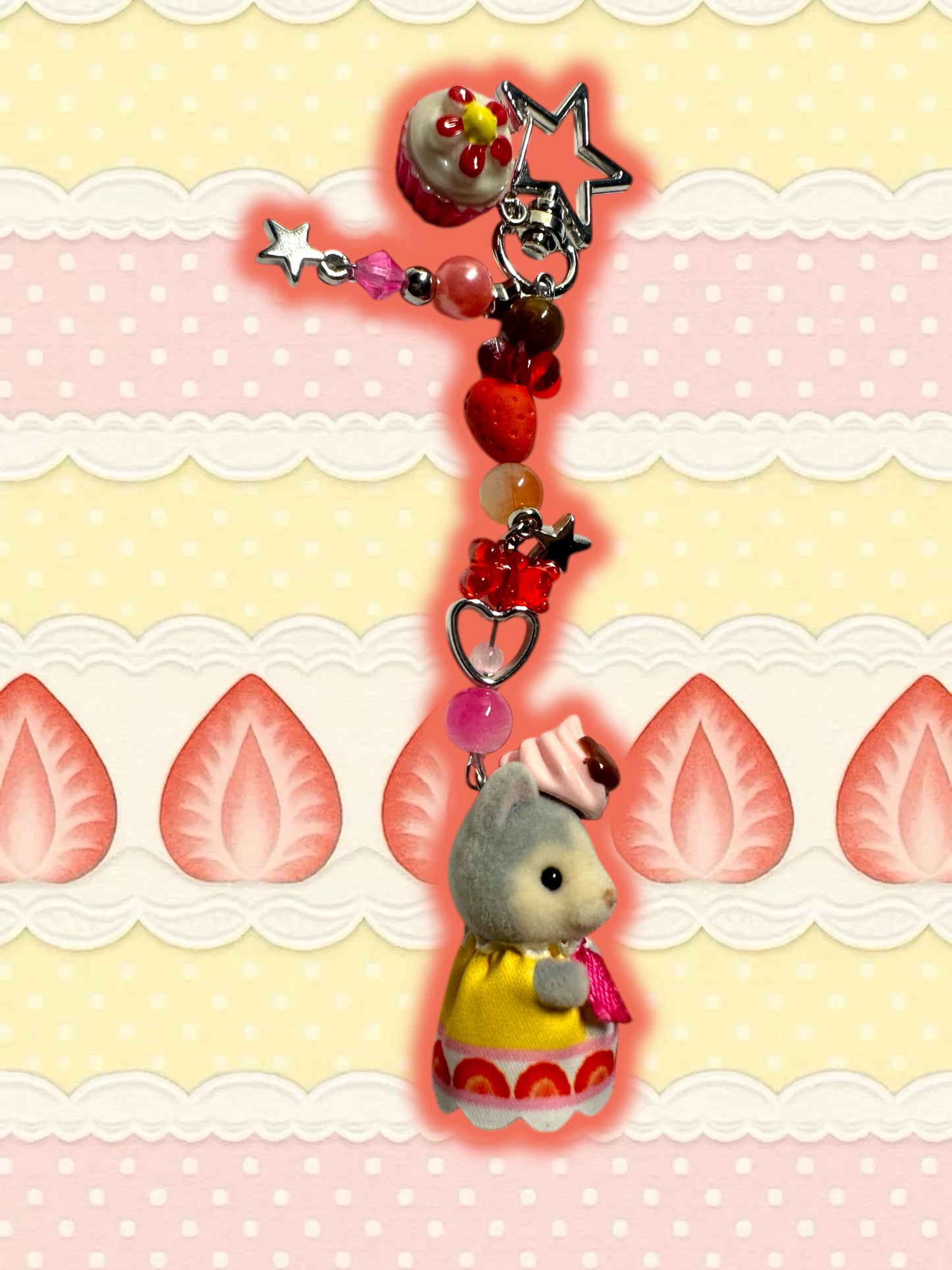 Calico Critter strawberry cream keychain