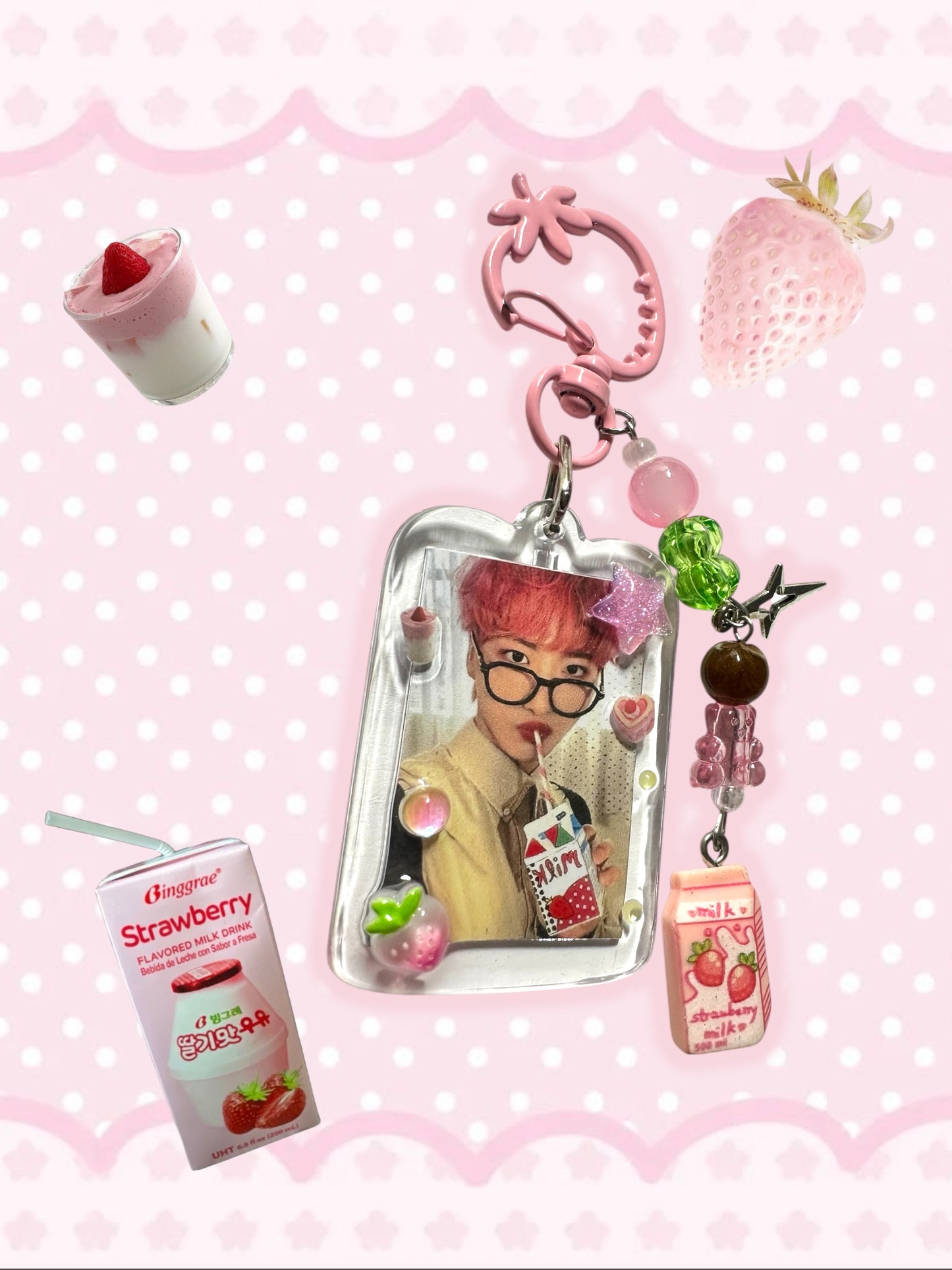 Ateez Seonghwa Strawberry milk inspired keychain