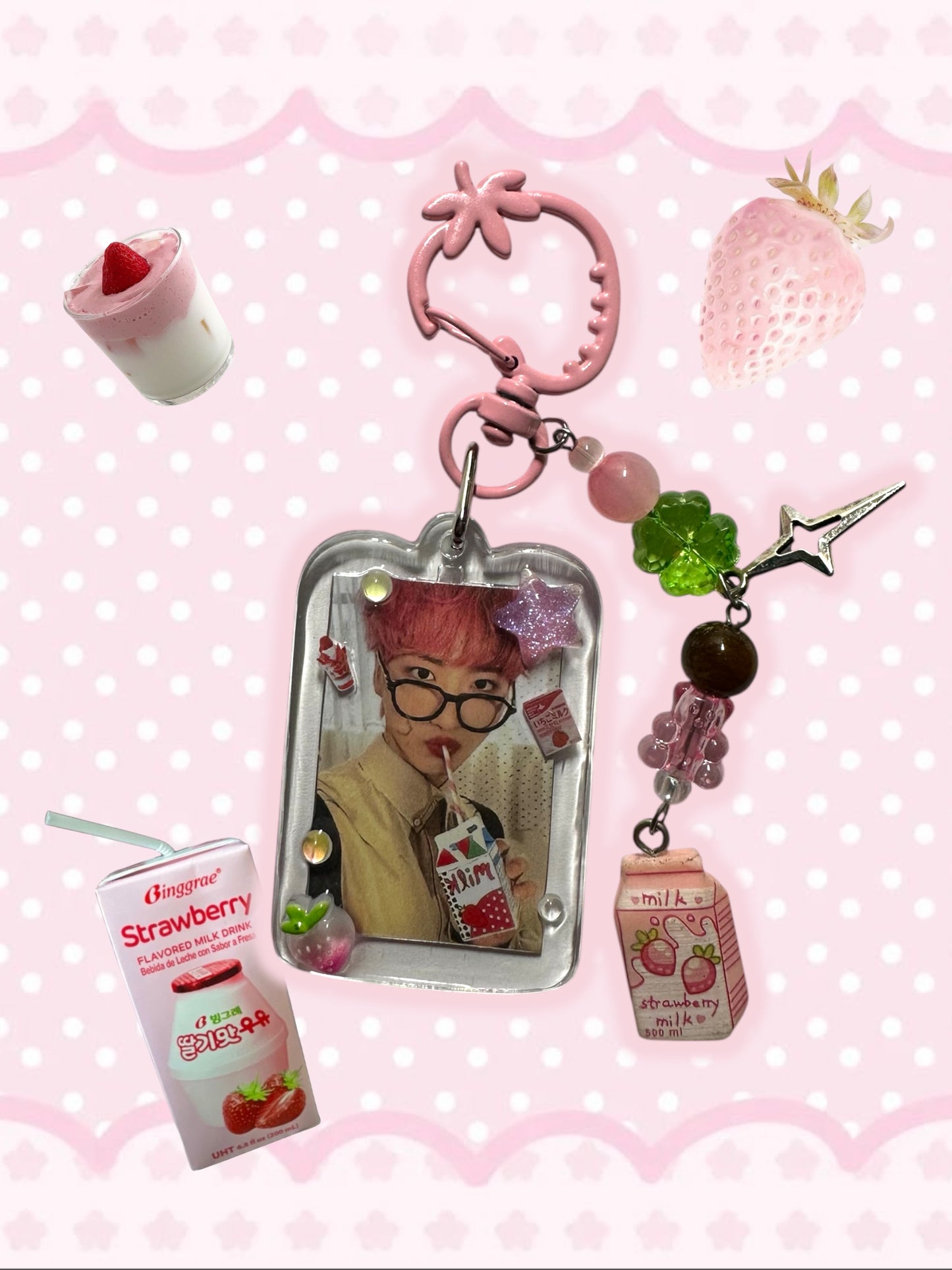 Ateez Seonghwa Strawberry milk inspired keychain