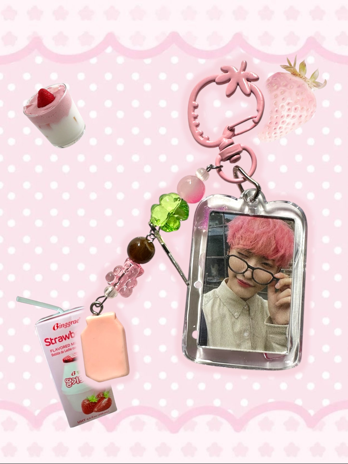 Ateez Seonghwa Strawberry milk inspired keychain